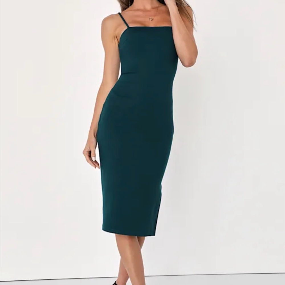 Lulu’s Paulina Forest Green Bodycon Midi Dress size Medium